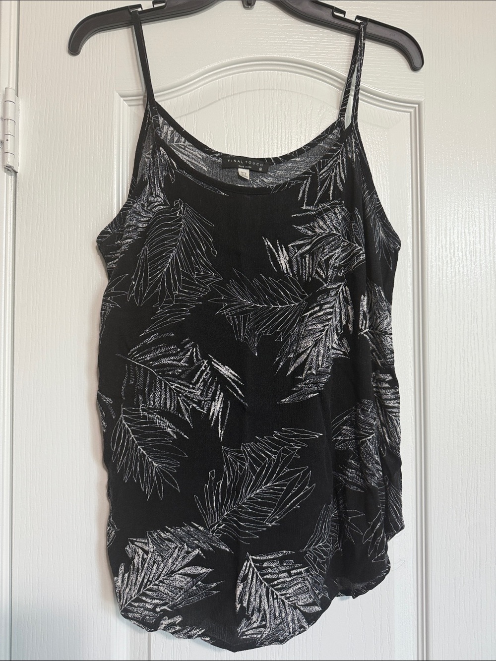 Final Touch Black Camisole with White Leaf Print
